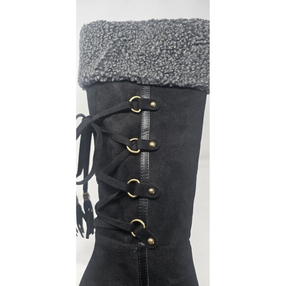 I Love Billy BettyBoo Black Faux Suede Knee High Winter Zip Tye Boots Sz 41 - Picture 12 of 16